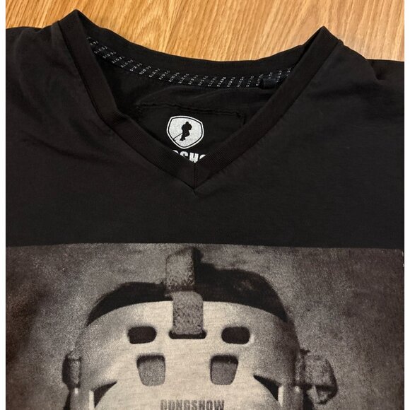 Gongshow Womens Black V-Neck Hockey Mask Graphic T-Shirt L 100% Cotton - Picture 3 of 10
